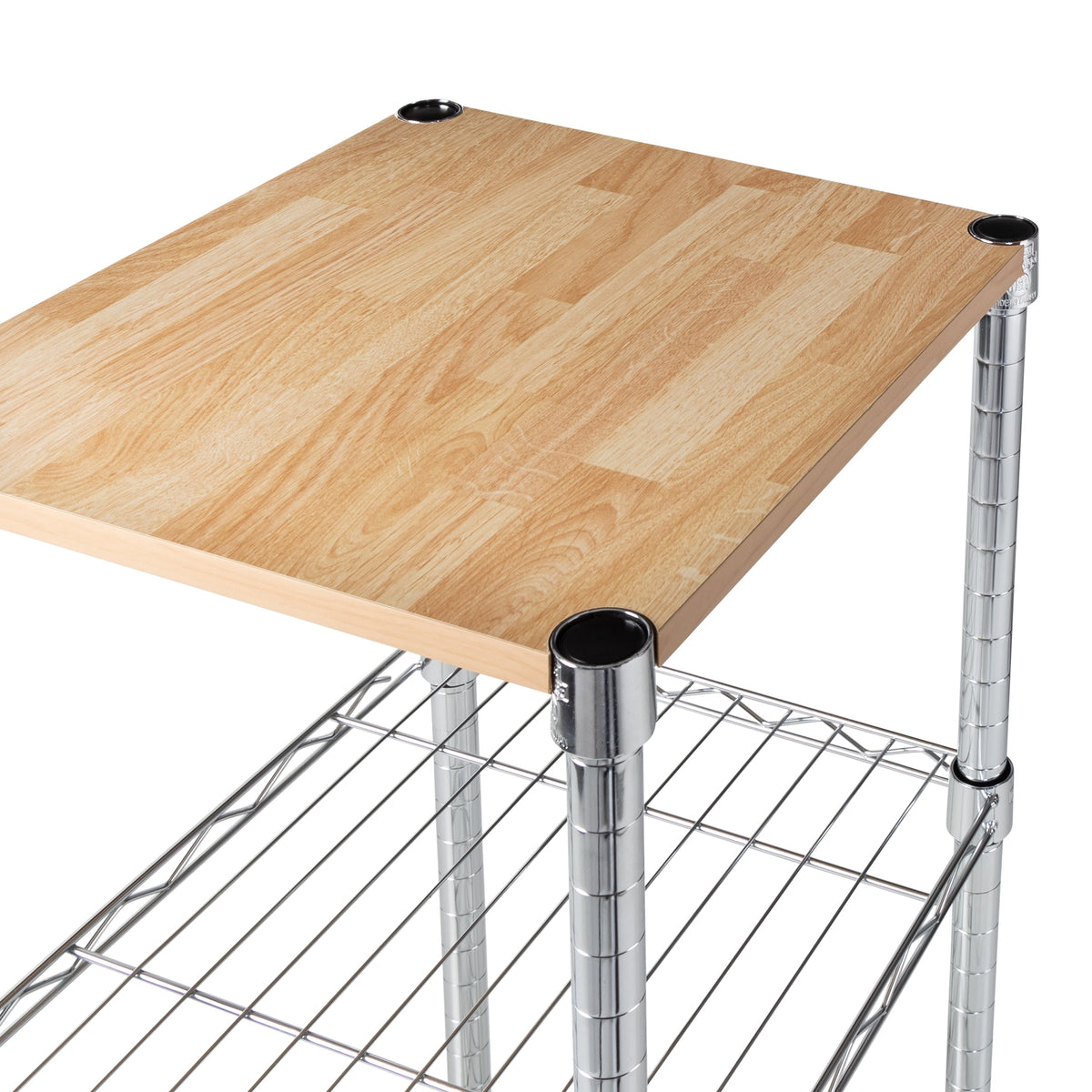 Chrome/Wood 3-Tier Adjustable Shelving Unit