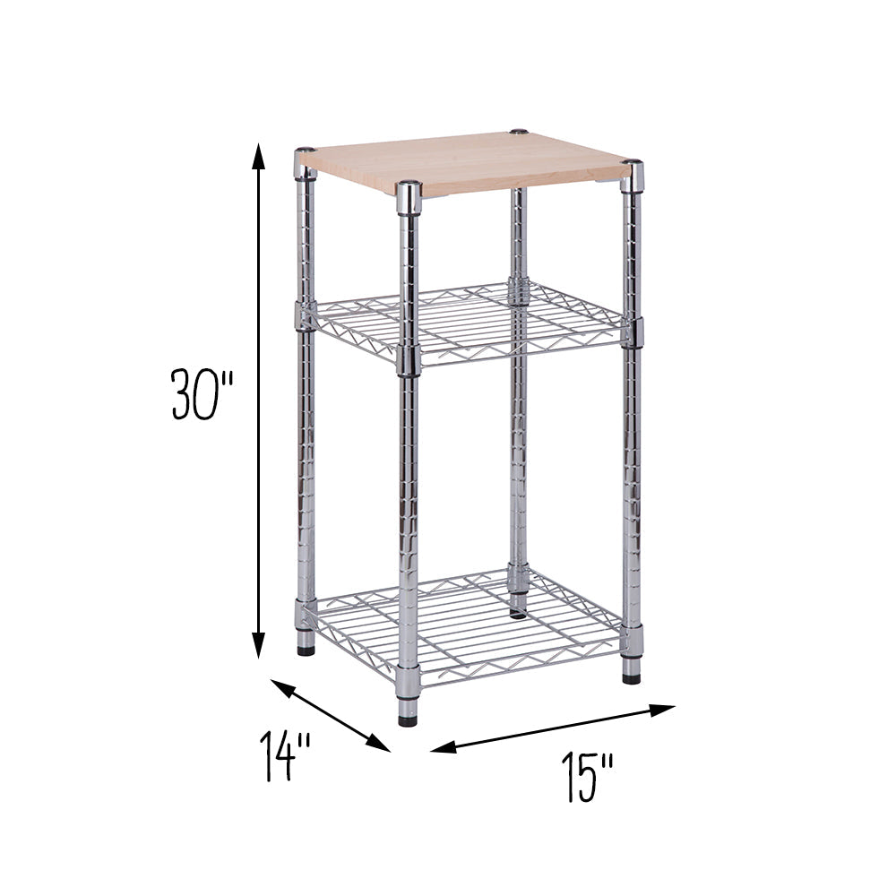 Chrome/Wood 3-Tier Adjustable Shelving Unit