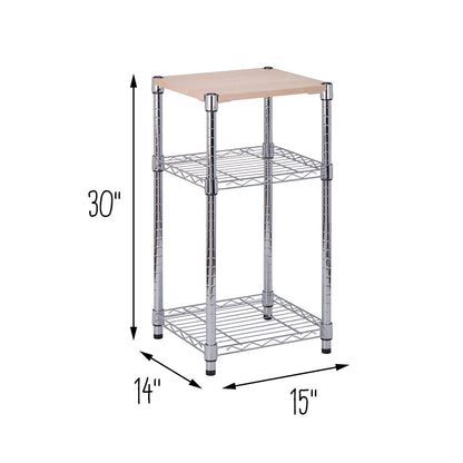 Chrome/Wood 3-Tier Adjustable Shelving Unit