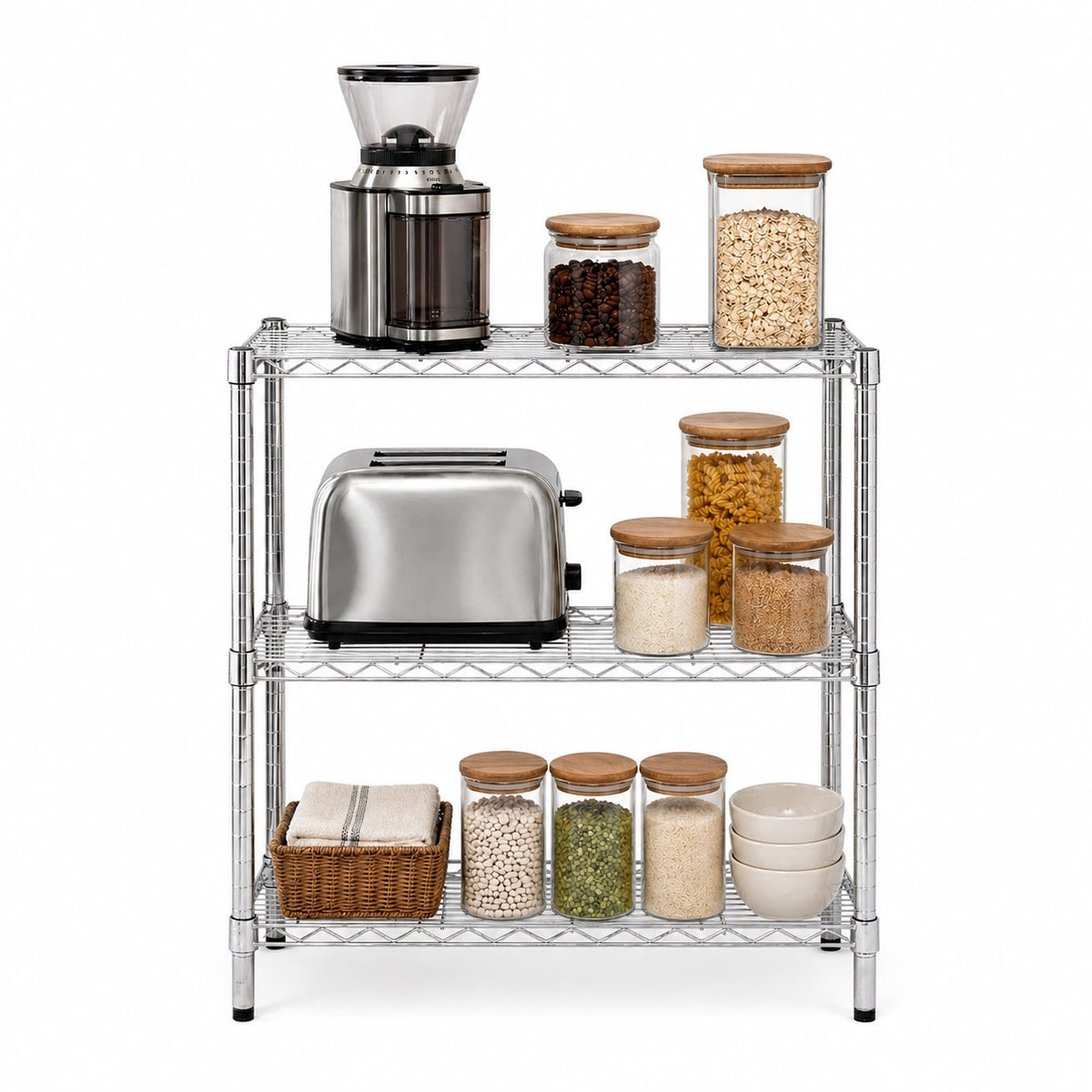 Chrome 3-Tier Adjustable Shelving Unit with 200-lb Shelf Capacity