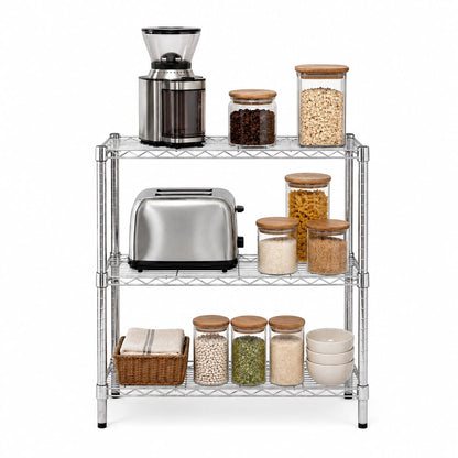 Chrome 3-Tier Adjustable Shelving Unit with 200-lb Shelf Capacity