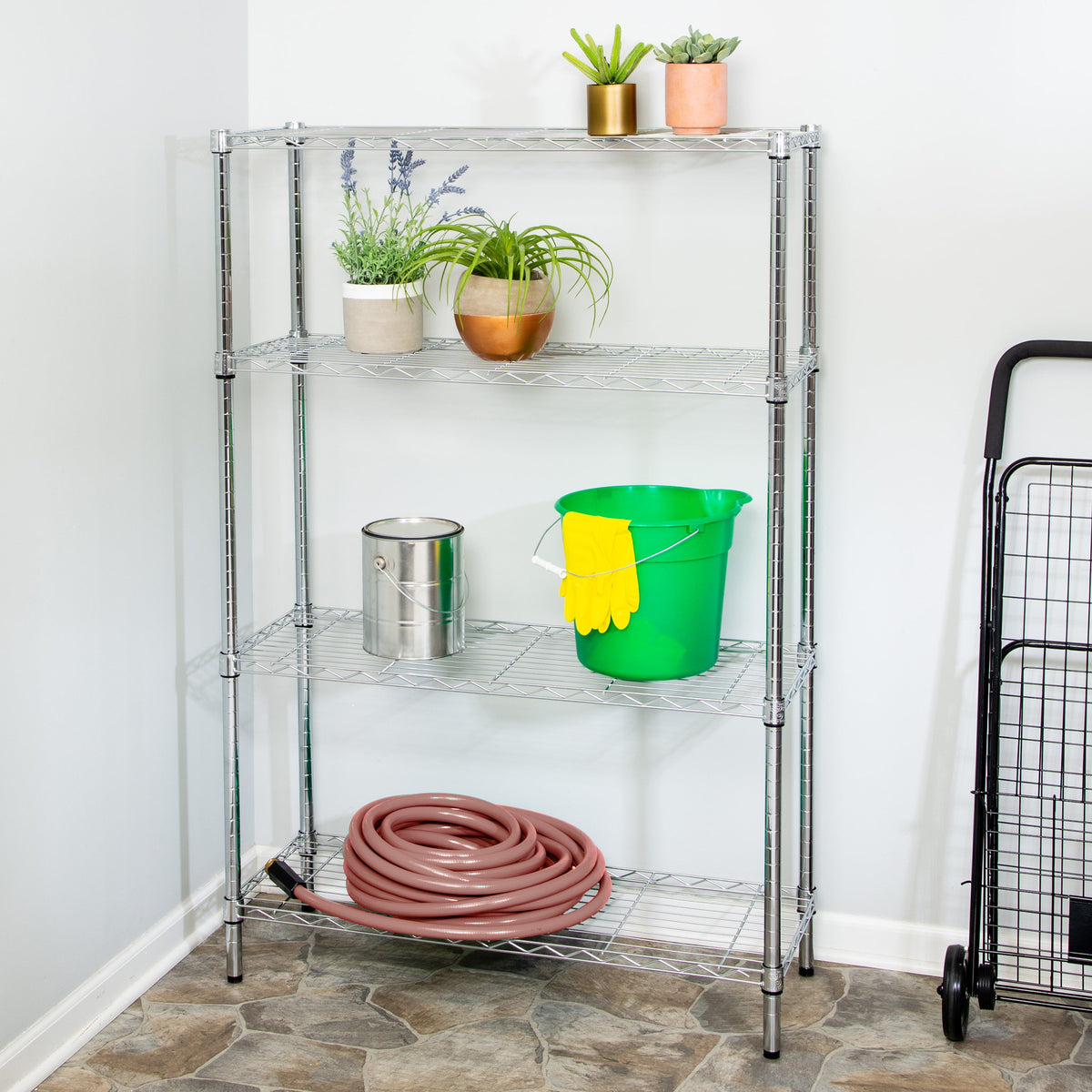 Chrome 4-Tier Heavy-Duty Shelving Unit with 250-lb Weight Capacity