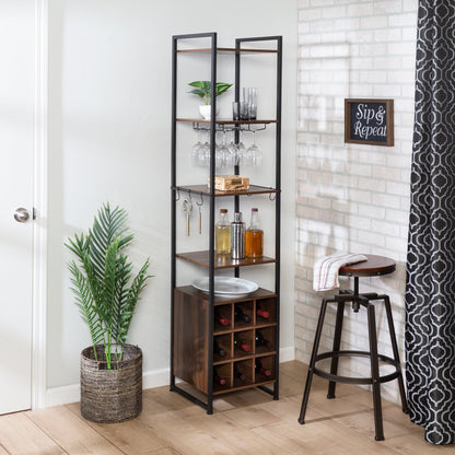 Black/Walnut Wine and Bar Storage Tower