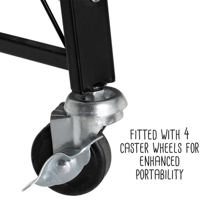 Black Folding 3-Tier Metal Rolling Shelf