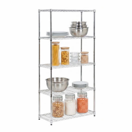 Chrome 5-Tier Adjustable Shelving Unit with 350-lb Shelf Capacity