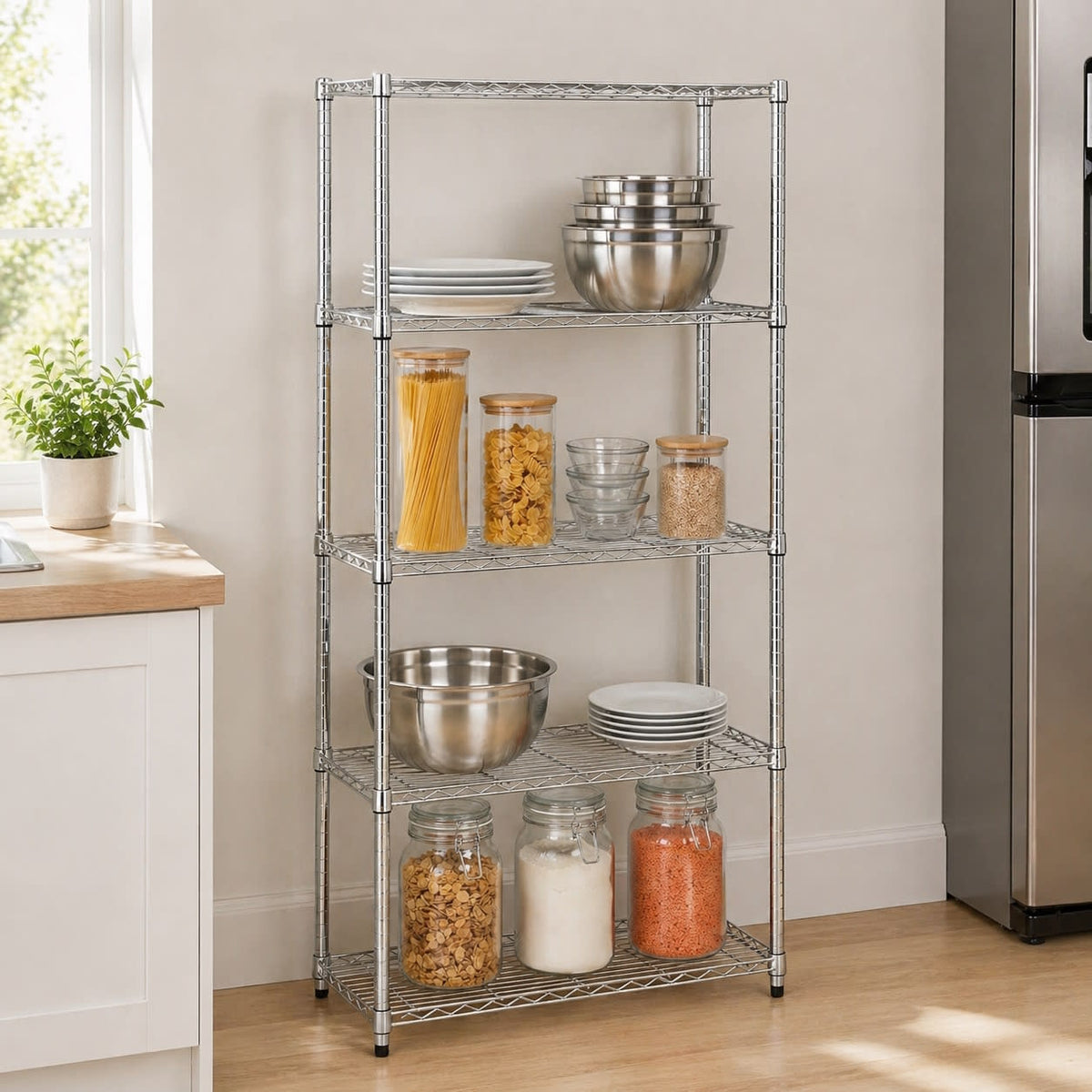Chrome 5-Tier Adjustable Shelving Unit with 350-lb Shelf Capacity