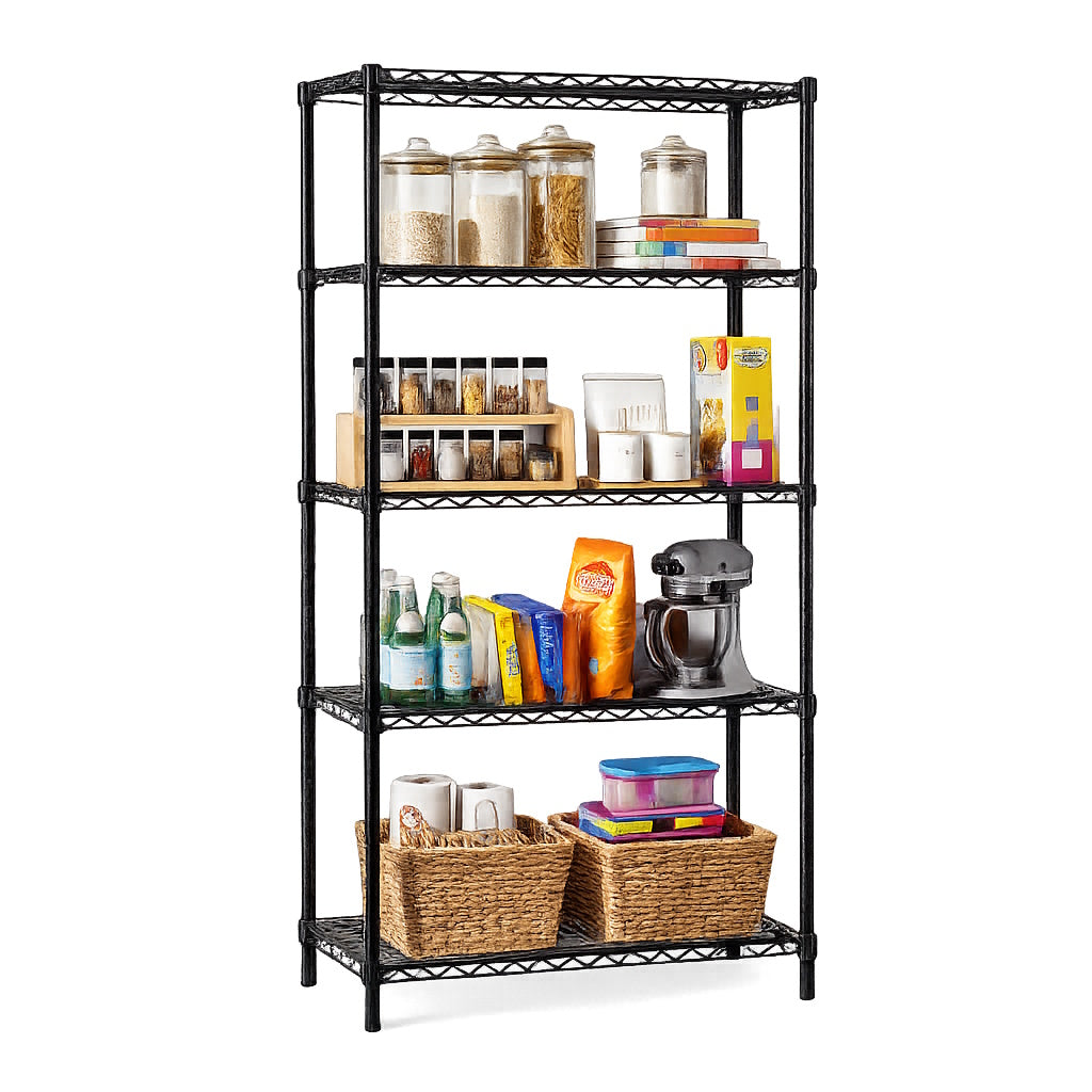 Black 5-Tier Adjustable Shelving Unit with 350-lb Shelf Capacity