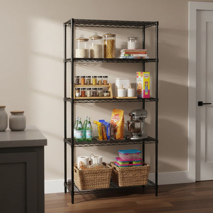 Black 5-Tier Adjustable Shelving Unit with 350-lb Shelf Capacity