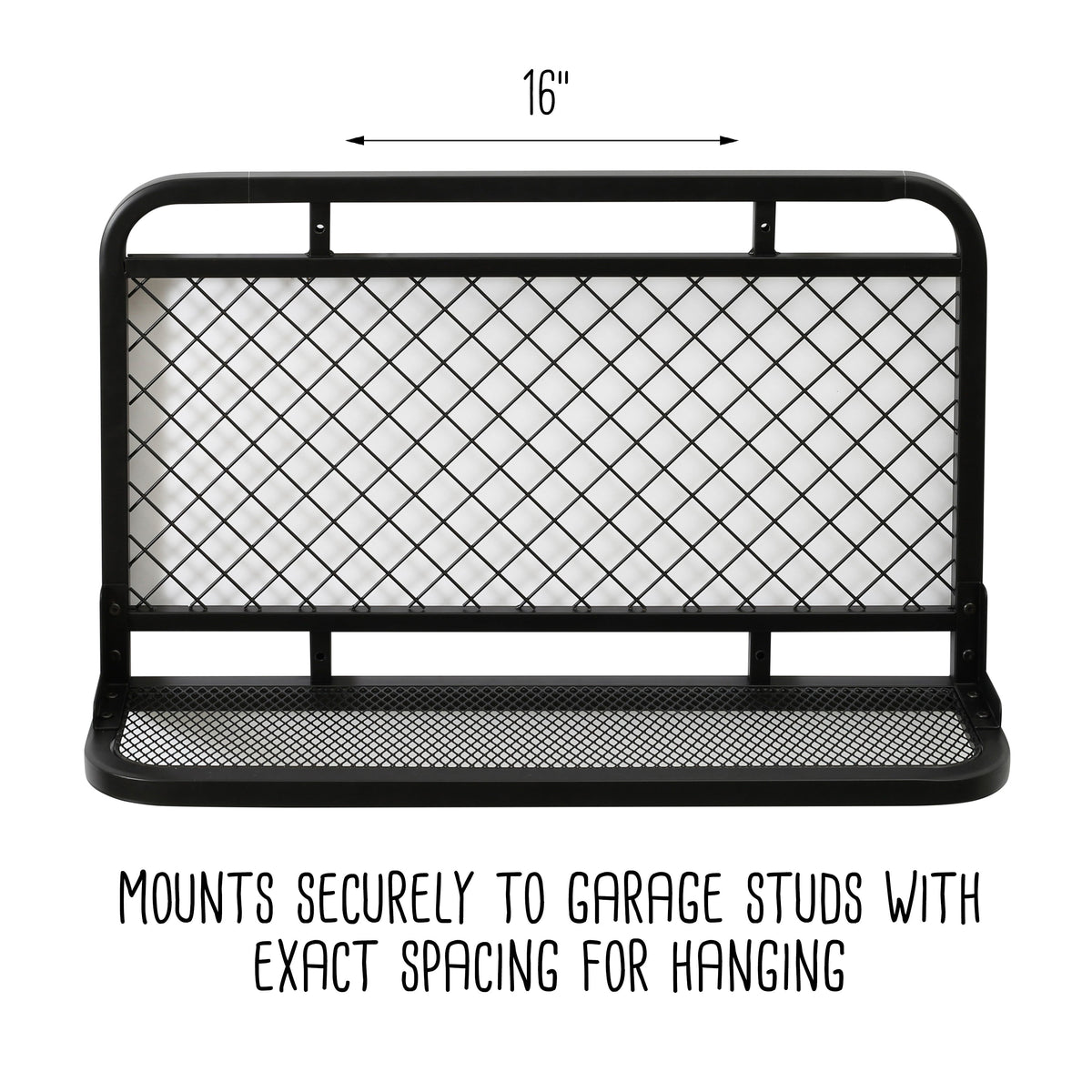 Black Steel Garage Grid Wall Shelf