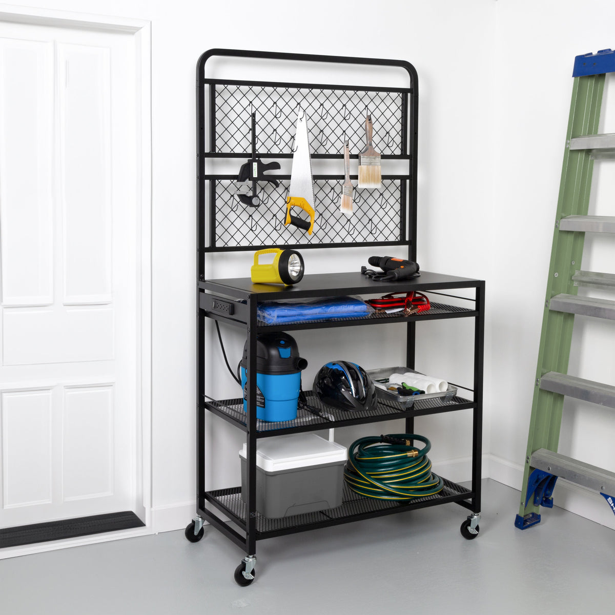Black Steel Garage Workstation with Power Outlets