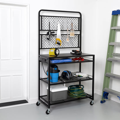 Black Steel Garage Workstation with Power Outlets