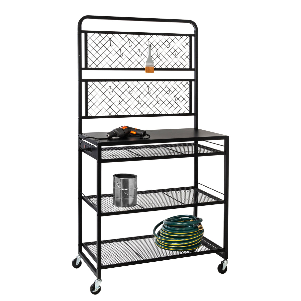 Black Steel Garage Workstation with Power Outlets