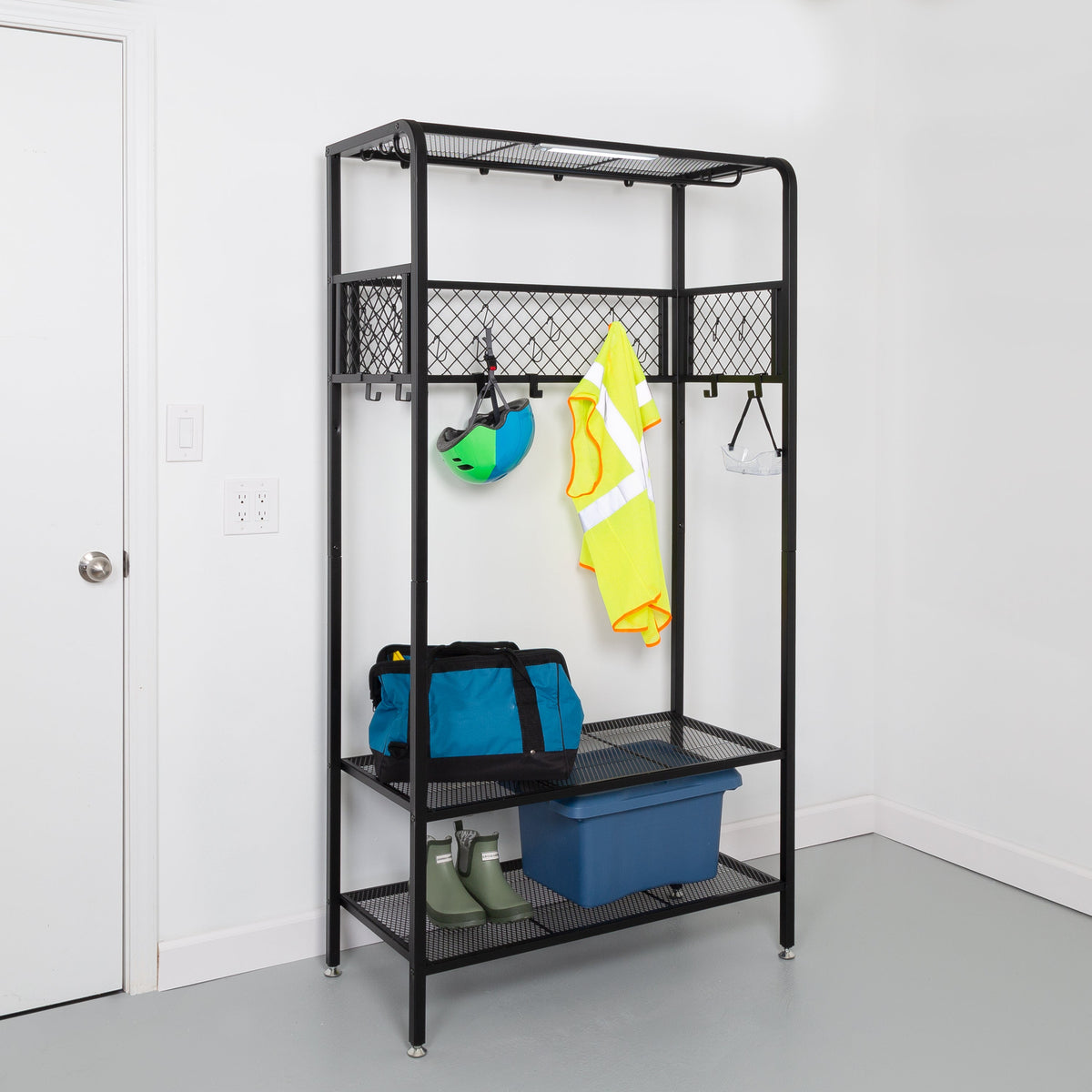 Black Steel Garage Entryway Storage Rack