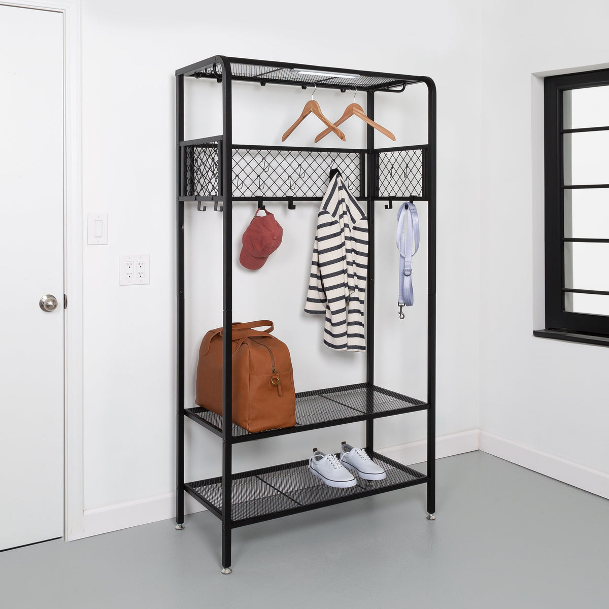 Black Steel Garage Entryway Storage Rack