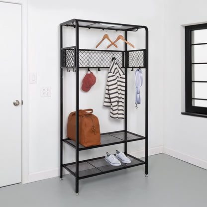 Black Steel Garage Entryway Storage Rack