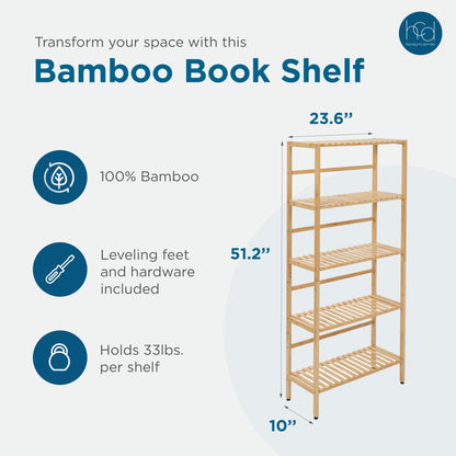 Natural 5-Tier Bamboo Bookshelf