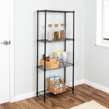 Black 4-Tier Slim Profile Shelving Unit