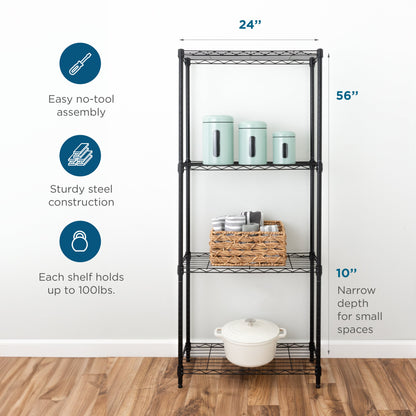 Black 4-Tier Slim Profile Shelving Unit