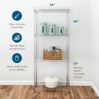 Chrome Steel 4-Tier Slim Profile Shelving Unit