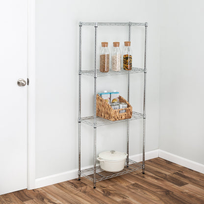 Chrome Steel 4-Tier Slim Profile Shelving Unit