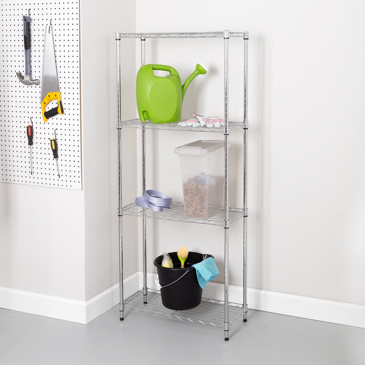 Chrome Steel 4-Tier Slim Profile Shelving Unit