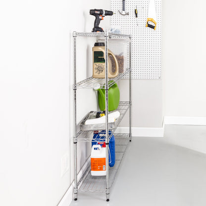 Chrome Steel 4-Tier Slim Profile Wide Shelving Unit