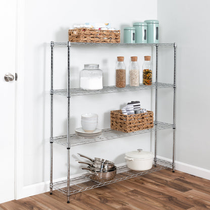 Chrome Steel 4-Tier Slim Profile Wide Shelving Unit