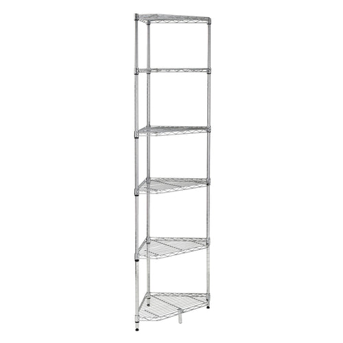 Chrome Steel 6-Tier Compact Corner Shelving Unit