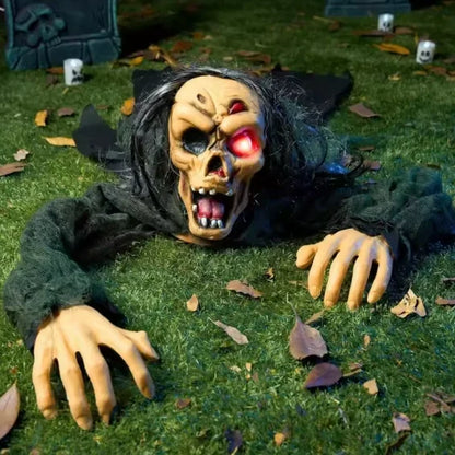 🧟 Animated Crawling Zombie Prop  – Sound-Activated Scare With Red Eyes 🎃