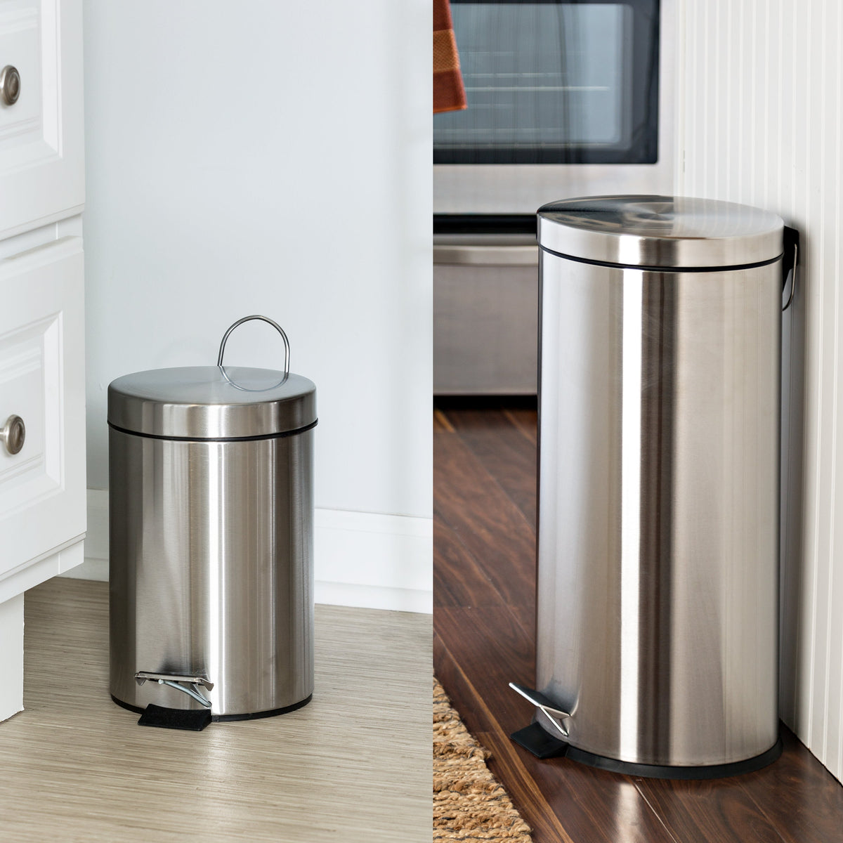Silver Stainless Steel 30L and 3L Step Trash Cans (Set of 2)