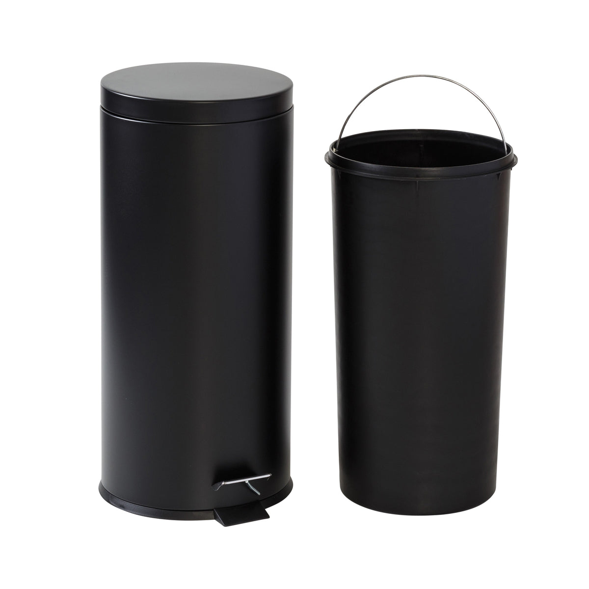 Matte Black 30L Round Step Trash Can