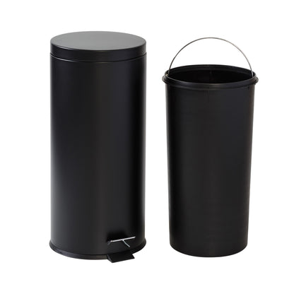 Matte Black 30L Round Step Trash Can