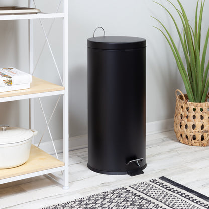 Matte Black 30L Round Step Trash Can
