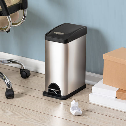 Silver/Black 8L Stainless Steel Rectangular Step Trash Can