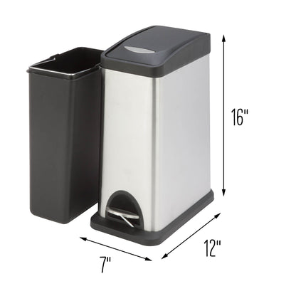 Silver/Black 8L Stainless Steel Rectangular Step Trash Can