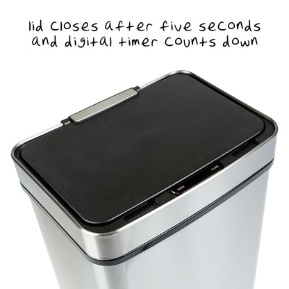Silver 50L Stainless Steel Trash Can with Motion Sensor and Soft Close
