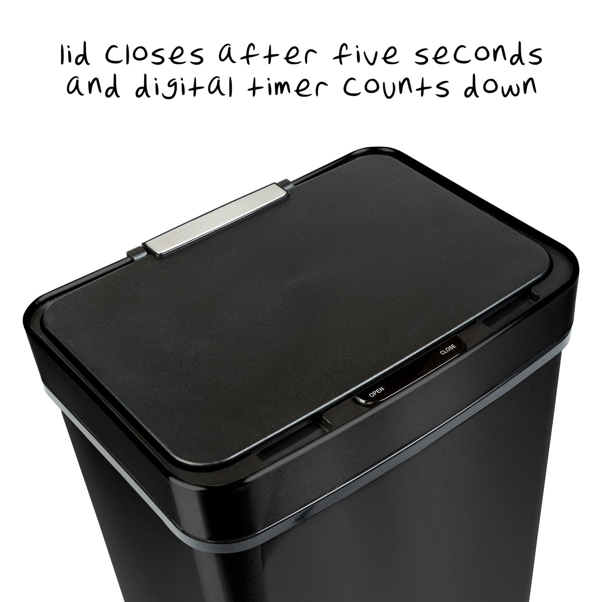 Black 50L Stainless Steel Trash Can with Motion Sensor and Soft Close
