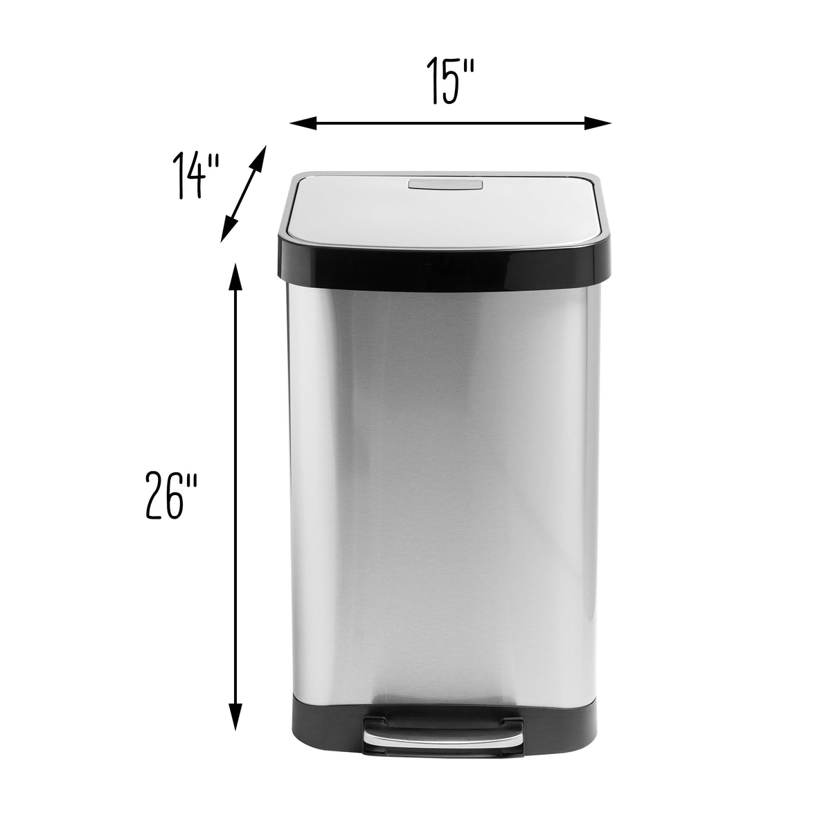 Silver 50L Stainless Steel Large Soft-Close Step Trash Can