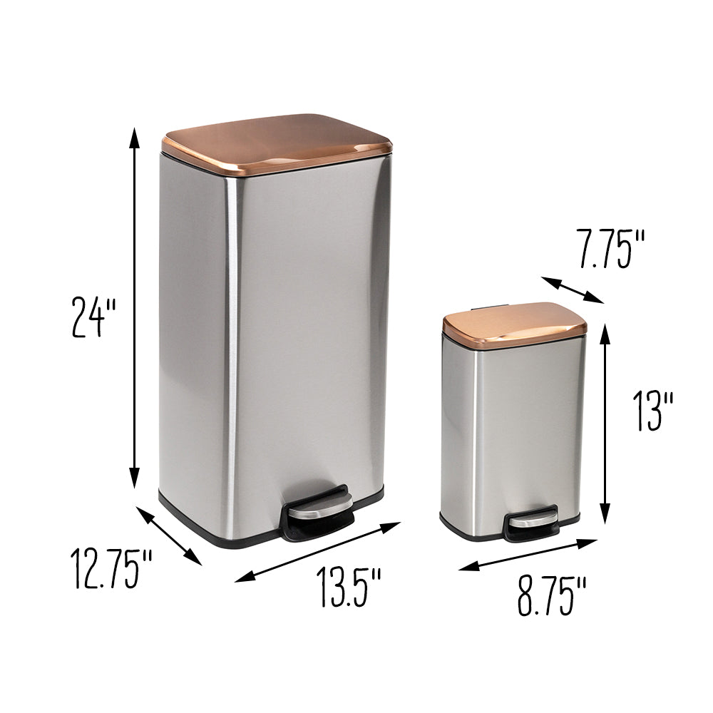 Rose Gold 30L and 5L Stainless Steel Step Trash Cans (Set of 2)