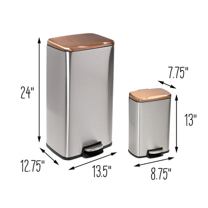 Rose Gold 30L and 5L Stainless Steel Step Trash Cans (Set of 2)
