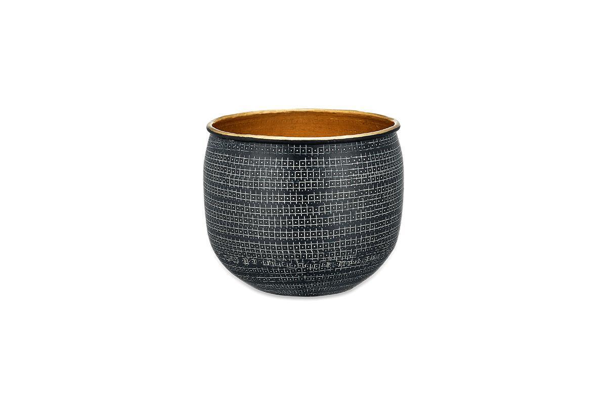 Nkuku Tembesi Etched Planter – Antique Black & Brass