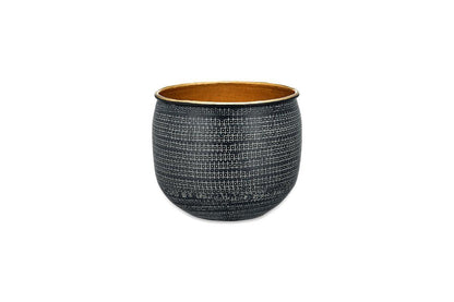 Nkuku Tembesi Etched Planter – Antique Black & Brass