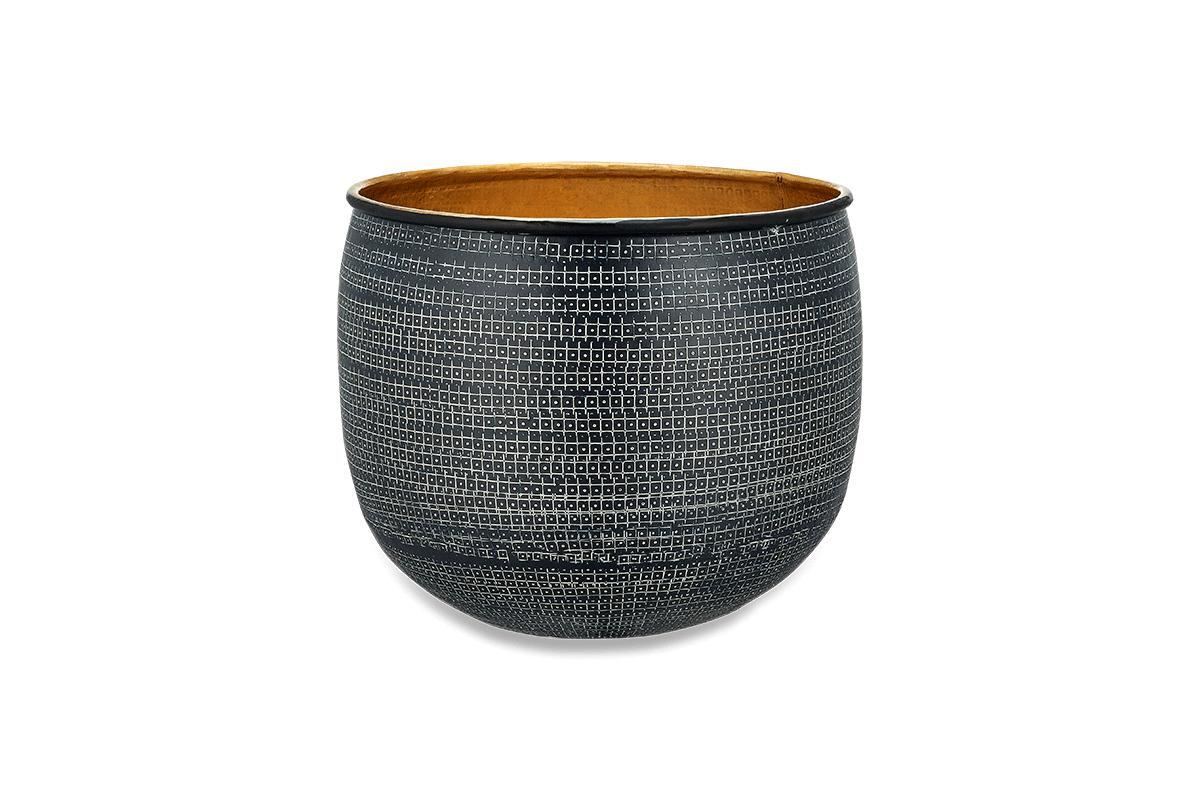 Nkuku Tembesi Etched Planter – Antique Black & Brass