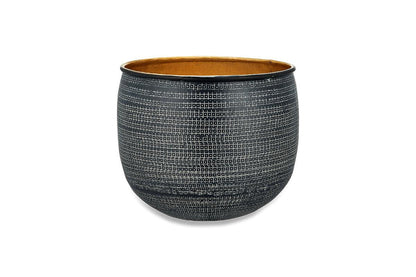 Nkuku Tembesi Etched Planter – Antique Black & Brass