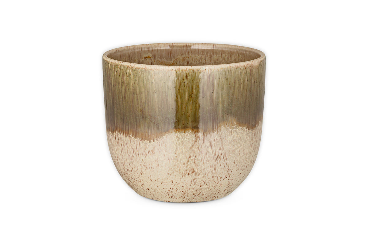 Nkuku Almeida Reactive Glaze Plant Pot – Olive & Natural