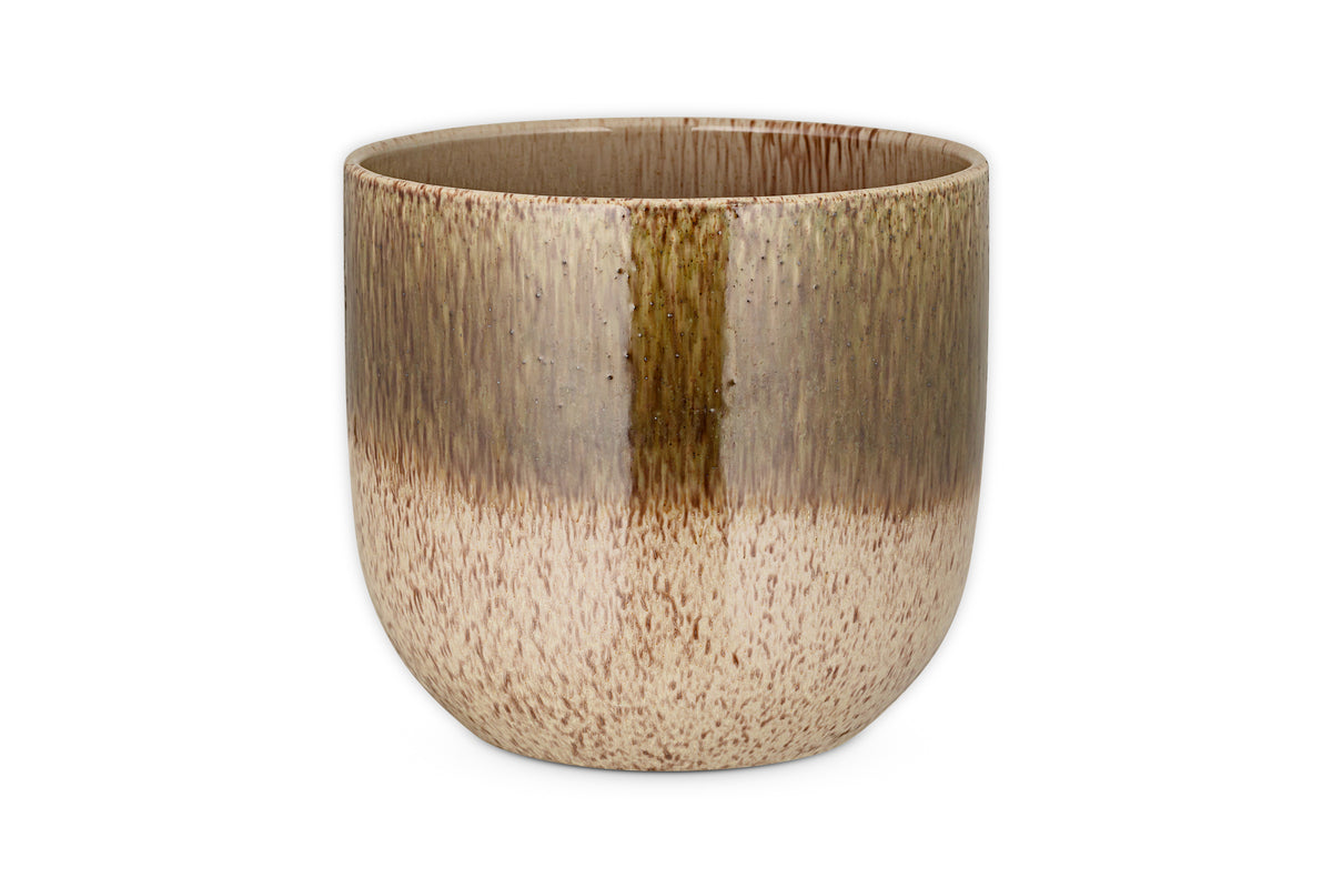 Nkuku Almeida Reactive Glaze Plant Pot – Olive & Natural