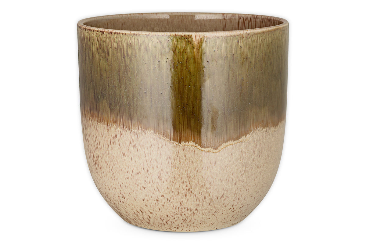 Nkuku Almeida Reactive Glaze Plant Pot – Olive & Natural