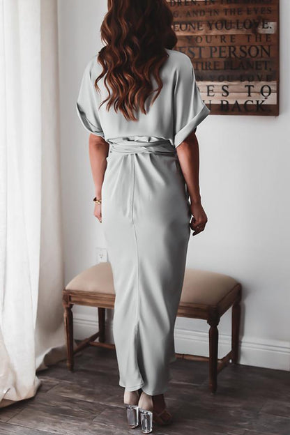 Satin Button Down Style Drape Dress