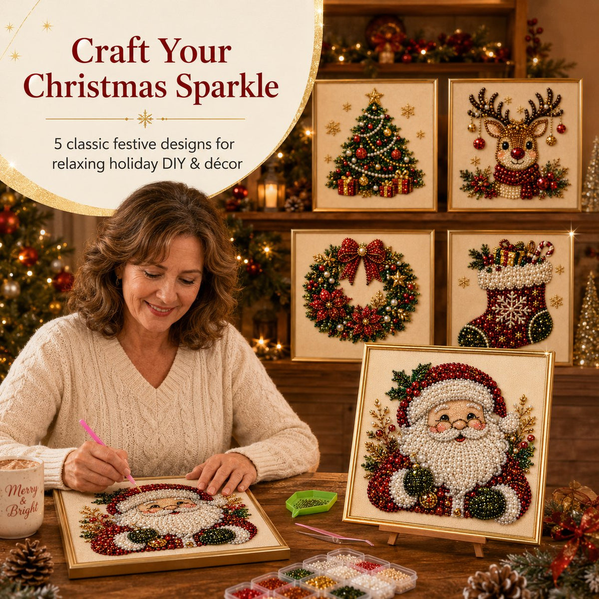 🧘Relaxing & Beginner-Friendly💎DIY Christmas Pearl Diamond Painting Art Kit With Frame(✨Crafted to be a beautiful future heirloom)