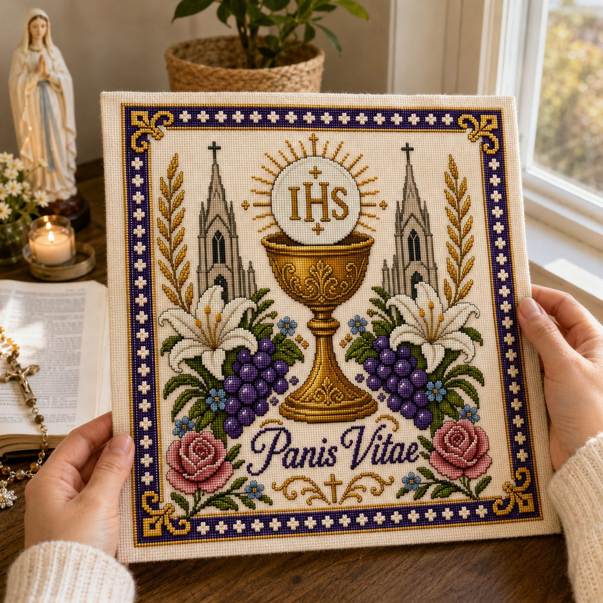 ✝️ Catholic Religious Cross Stitch Embroidery Kit | Vintage Floral Faith Wall Decor with Sacred Catholic Icon Designs 🌹🧵